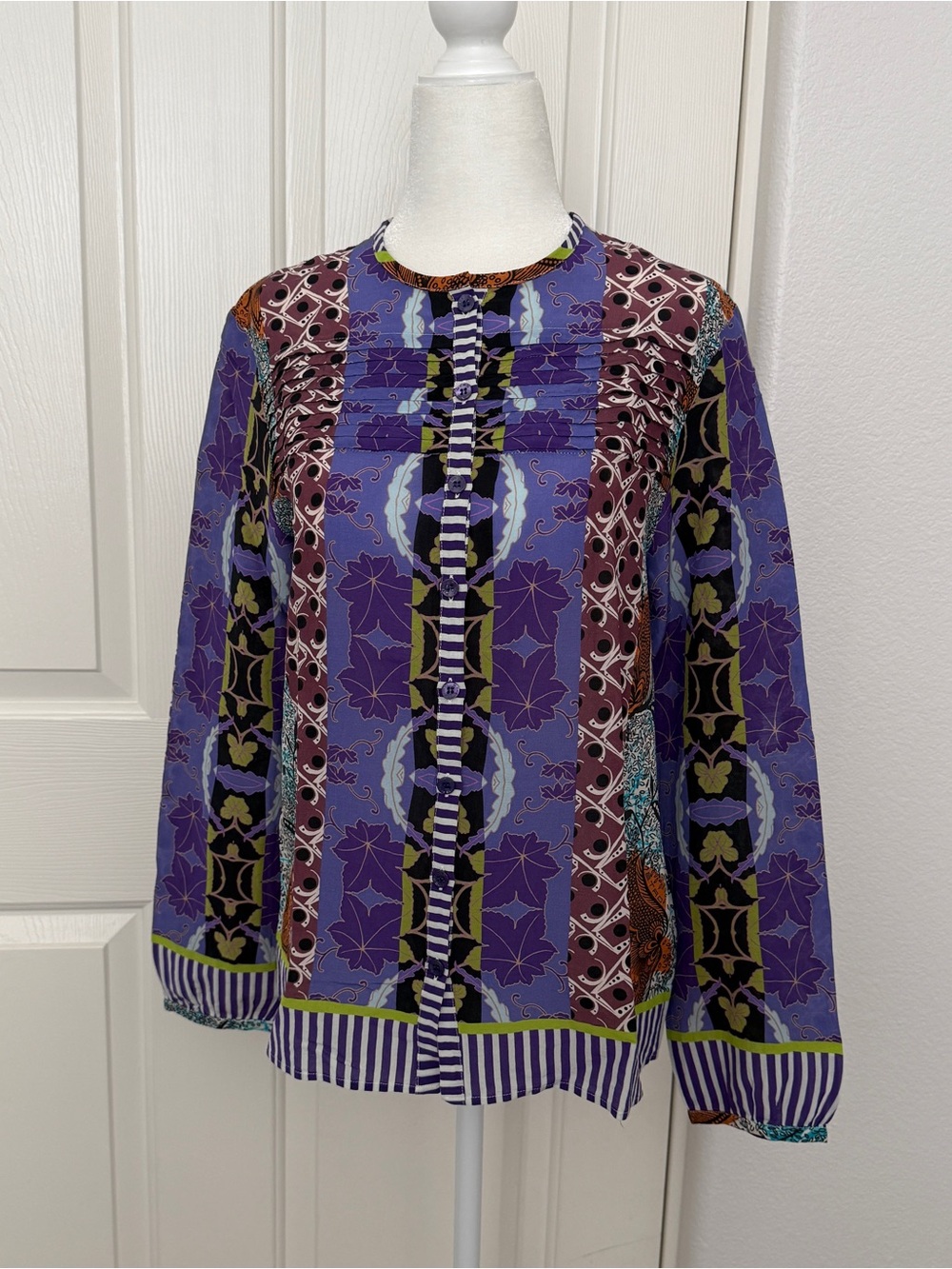 Etro Purple Multicolor Printed Long Sleeve Blouse